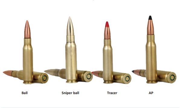 7.62×51 ملم (كرة، كرة قناص، تراسر، مدرع)